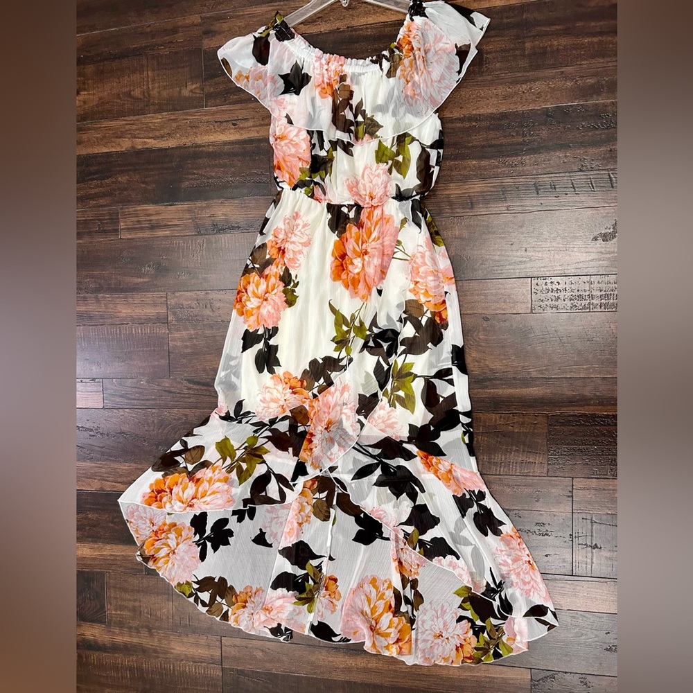 New! Gorgeous Spring / Summer Floral Dress, High Low Front, On Shoulder or Off!